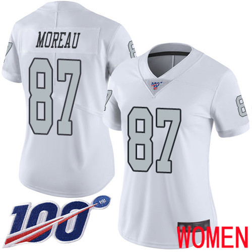 Oakland Raiders Limited White Women Foster Moreau Jersey NFL Football 87 100th Season Rush Vapor Jersey